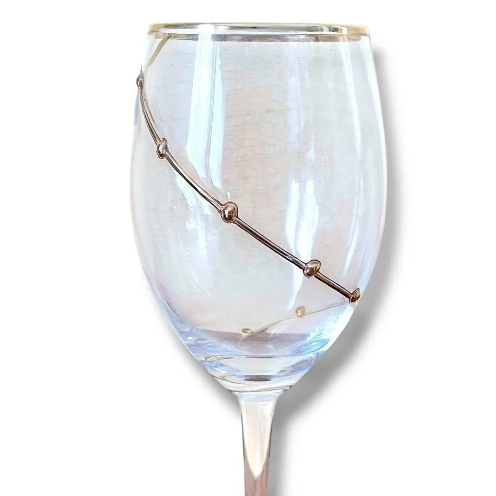 Vintage Pier 1 Gold Dot Swirl Wine Glasses Set of 2 Blown Glass 9